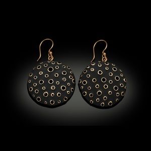 Hannah Long Round Black Gold Stone Dangle Earrings